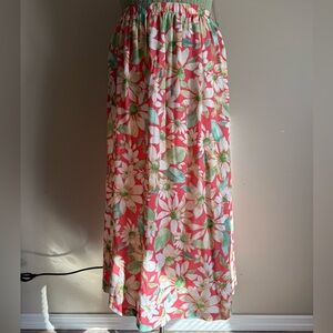 Vintage Floral Maxi Skirt - Pink and Green